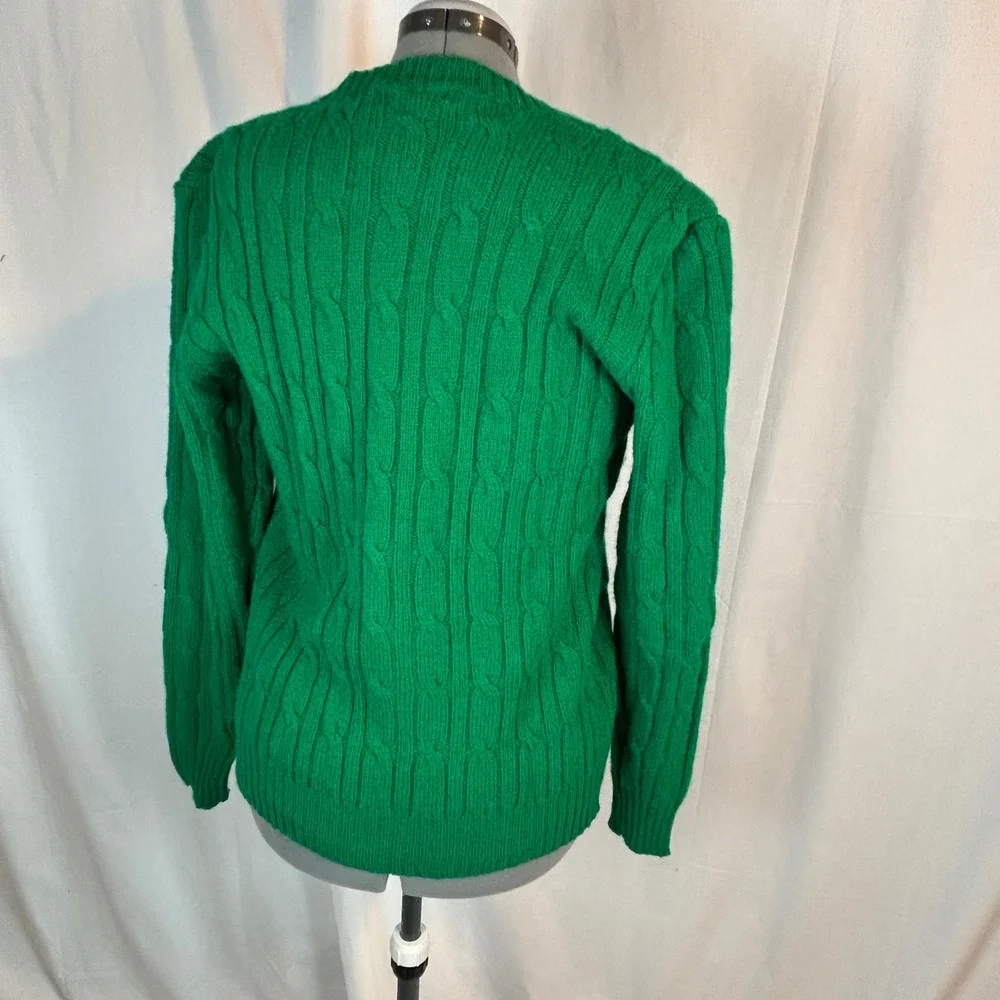 Hunt Club Men's  LT 100% Wool Cable Knit Crewneck Sweater‎ Green Vintage 42-44